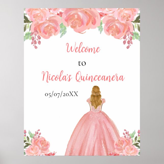 Póster Bienvenidos a Blonde Hair Princess Pink Quinceaner (Frente)