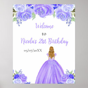 Póster Bienvenidos a Blonde Hair Princess Purple Birthday