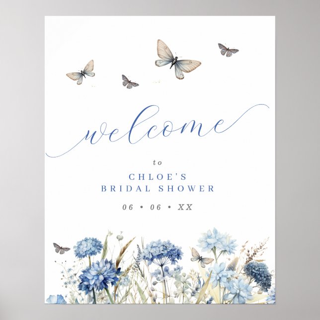 Póster Bienvenidos a Blue Florent & Butterflies Bridal Sh (Frente)