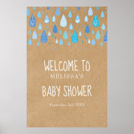 Póster Bienvenidos a Blue Raindrop Boho Baby Shower / Spr