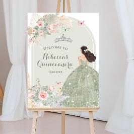 Póster Bienvenidos a Boho Rubor Pink Sage Green Quinceañe