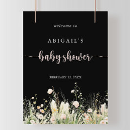 Póster Bienvenidos a Boho Wildflower Black Baby Shower