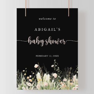 Póster Bienvenidos a Boho Wildflower Black Baby Shower