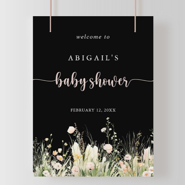 Póster Bienvenidos a Boho Wildflower Black Baby Shower (Subido por el creador)