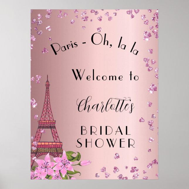 Póster Bienvenidos a Bridal Shower Paris blush eiffel tow (Frente)