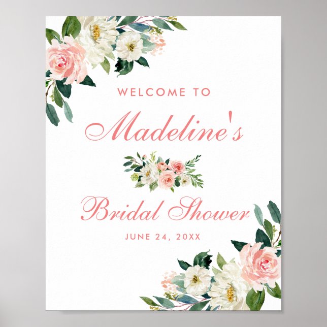 Póster Bienvenidos a Bridal Shower Pink Rubor Floral (Frente)