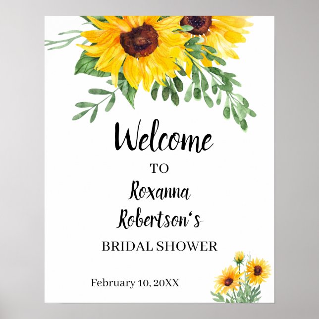 Póster Bienvenidos a Bridal Shower Sunflowers Rótulo de v (Frente)