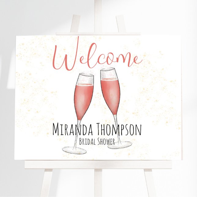 Póster Bienvenidos a Brunch y a Bubbly Bridal Shower Cham (Bridal Shower welcome poster sign. with whimsical calligraphy script. )