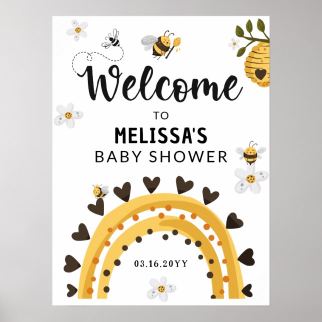 Póster Bienvenidos a Bumble Bee Baby Shower (Frente)