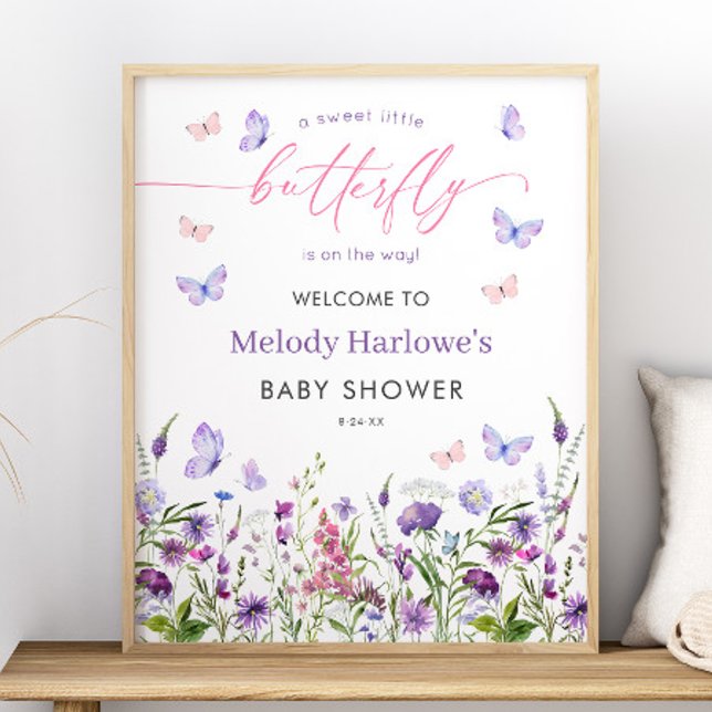 Póster Bienvenidos a Butterfly Wildflower Baby Shower 16x (Butterfly Wildflower Baby Shower 16x20 Welcome Poster)