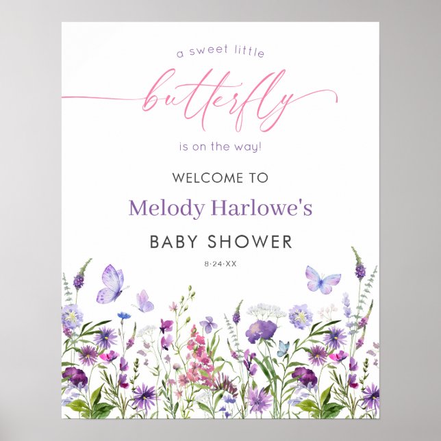 Póster Bienvenidos a Butterfly Wildflower Baby Shower 16x (Frente)