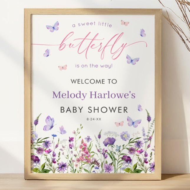 Póster Bienvenidos a Butterfly Wildflower Baby Shower 18x (Butterfly Wildflower Baby Shower 18x24 Welcome Poster)