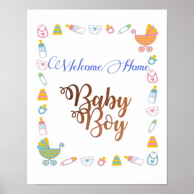 Póster Bienvenidos a casa niño bebé con fuente de Relieve (Frente)