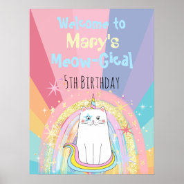 Póster Bienvenidos a Caticorn Meow-Gical Birday