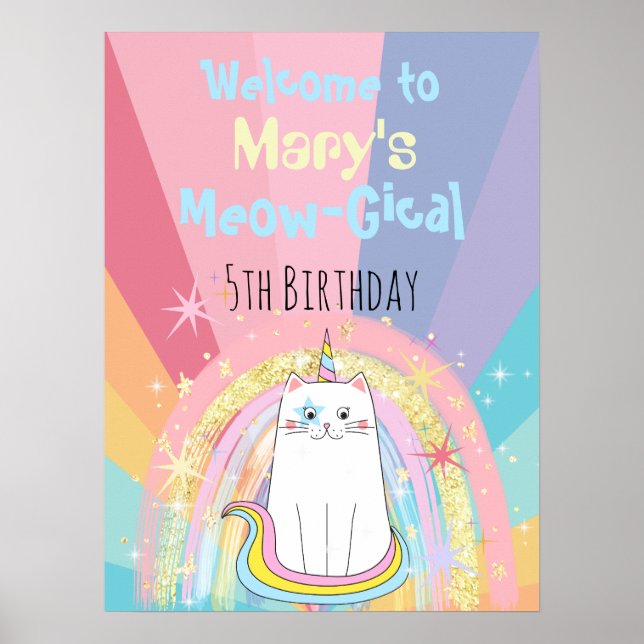 Póster Bienvenidos a Caticorn Meow-Gical Birday (Frente)