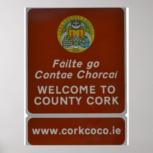 Póster Bienvenidos a County Cork, Irlanda (Frente)