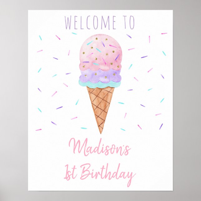 Póster Bienvenidos a cumpleaños con helados modernos (Frente)