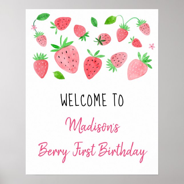 Póster Bienvenidos a cumpleaños de fresa Berry Sweet Birt (Frente)