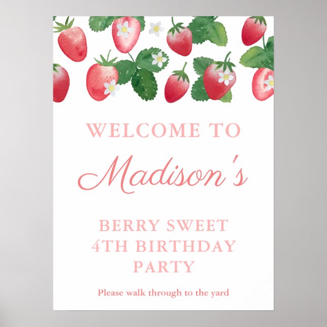 Póster Bienvenidos a cumpleaños de Fresa Fresa Berry Swee (Frente)