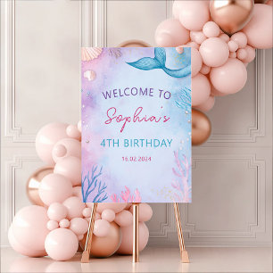 Póster Bienvenidos A Cumpleaños De La Sirenita Bajo El Ma