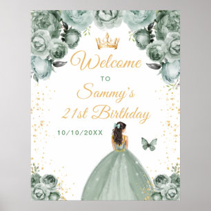 Póster Bienvenidos a cumpleaños de Sage Brunette Hair Pri