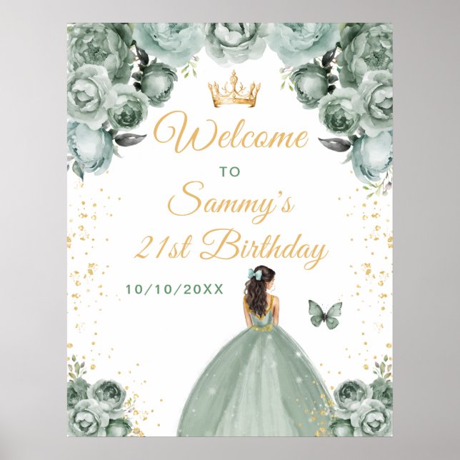 Póster Bienvenidos a cumpleaños de Sage Brunette Hair Pri (Frente)