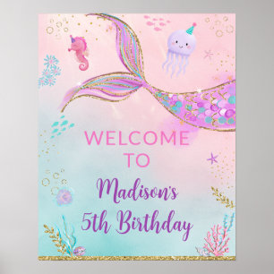 Póster Bienvenidos a cumpleaños de Sirena bajo el mar