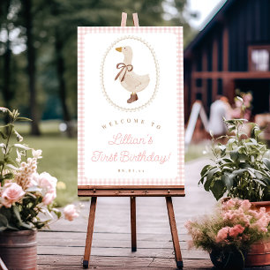 Póster Bienvenidos a cumpleaños del Chica Pink Gingham de