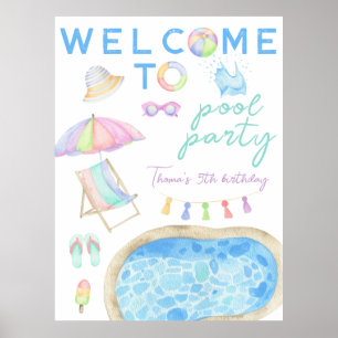 Póster Bienvenidos a cumpleaños del Fiesta de la piscina 