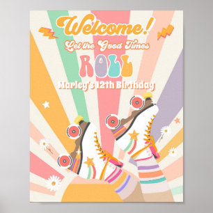 Póster Bienvenidos a cumpleaños del Roller Skate Retro Gr