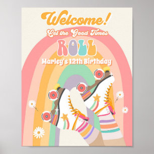 Póster Bienvenidos a cumpleaños del Roller Skate Retro Gr