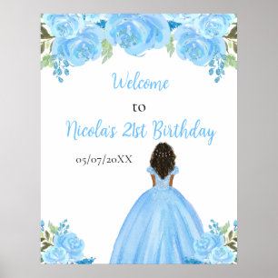 Póster Bienvenidos a cumpleaños floral azul de la Princes