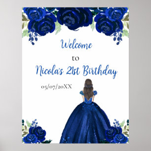Póster Bienvenidos a cumpleaños floral de la Marina de lo