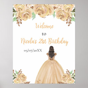 Póster Bienvenidos a cumpleaños floral de Peach Princess 