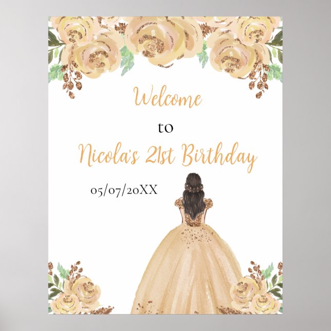 Póster Bienvenidos a cumpleaños floral de Peach Princess  (Frente)