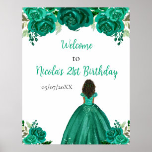 Póster Bienvenidos a cumpleaños floral verde de la Prince