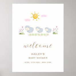 Póster Bienvenidos a Cute Family Sheep Garden Baby Shower
