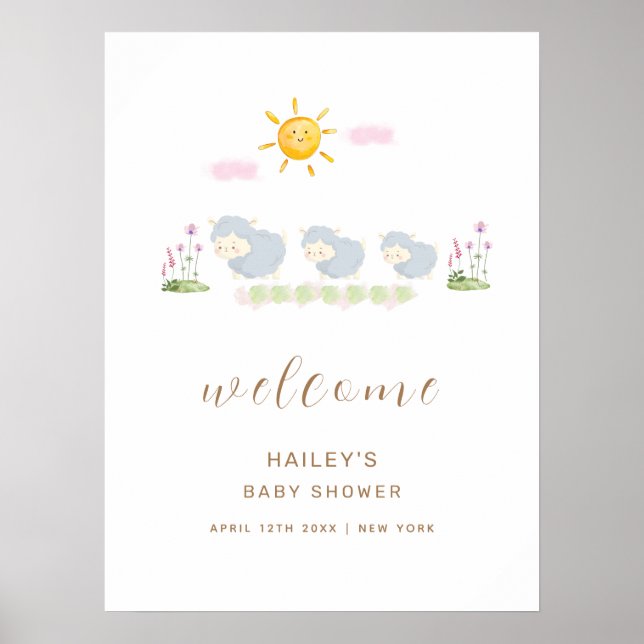 Póster Bienvenidos a Cute Family Sheep Garden Baby Shower (Frente)