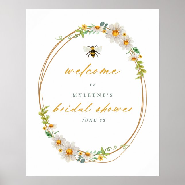 Póster Bienvenidos a Daisies Elegantes y Bee Bridal Showe (Frente)