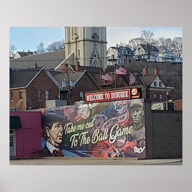 Póster Bienvenidos a Dubuque, recuerdo de Iowa Keepsake (Frente)