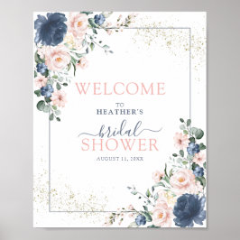 Póster Bienvenidos a Dusty Blue Rubor Pink Floral Shower