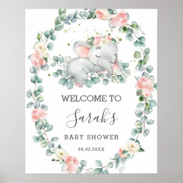 Póster Bienvenidos a Elephant Baby Shower Floral Greenera