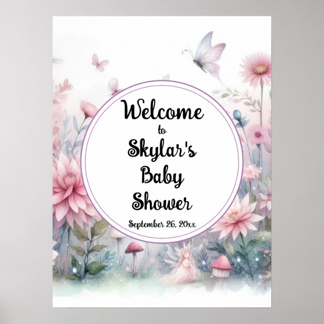 Póster Bienvenidos a Fairy Garden Baby Shower (Frente)