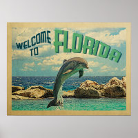 Bienvenidos A Florida Poster Dolphin Vintage Trave