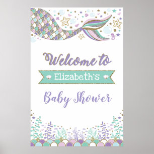Póster Bienvenidos a Girly Mermaid Baby Shower Beach Sea