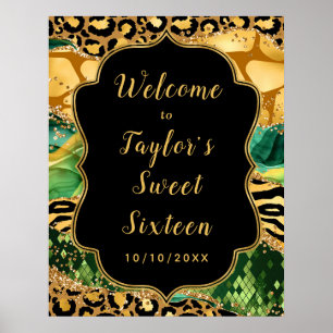 Póster Bienvenidos a Gold and Green Safari Agate