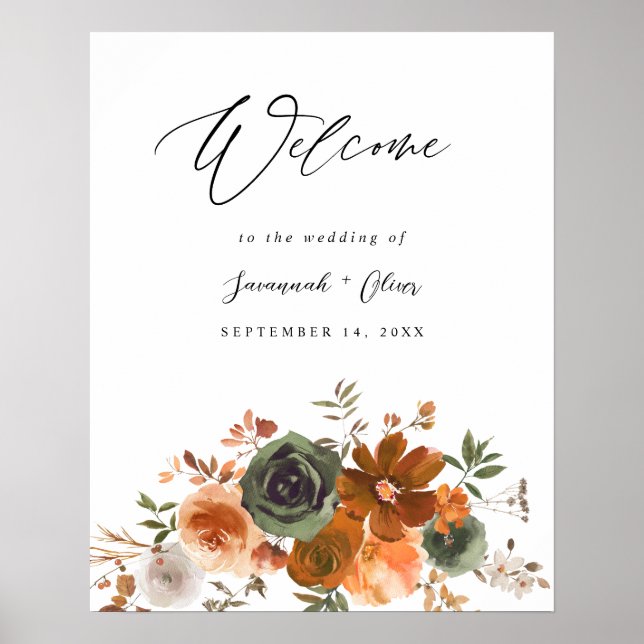 Póster Bienvenidos a Green & Terra Cotta Floral (Frente)
