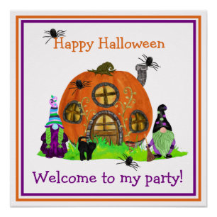 Póster Bienvenidos A Halloween De Niños Gnomes A Mi Fiest