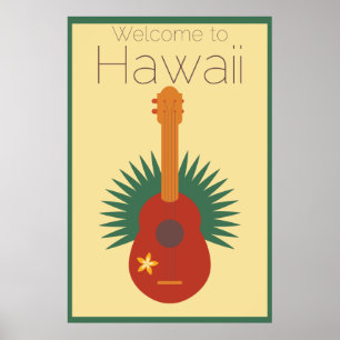 Póster Bienvenidos A Hawai Ukulele Retro