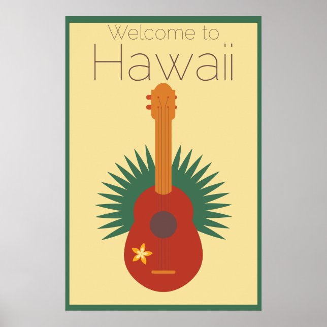 Póster Bienvenidos A Hawai Ukulele Retro (Frente)